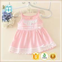 Rosa heißer Verkauf Baumwolle Kinder Kleid Sommer Spaghetti Strap Lässige Baby Infant Lace Trimed Kleid für Babys